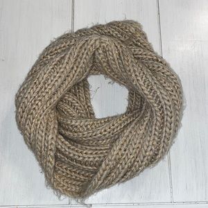 Khaki Knit Glittered Cowl Neck Infinity Scarf